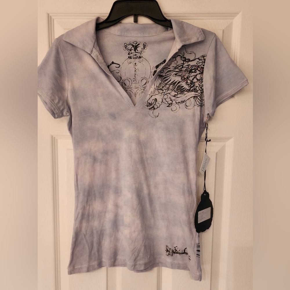 Key Closet Dragon Fine Jersey Polo Crystal Women’s Purple Shirt Size Medium - Picture 3 of 14